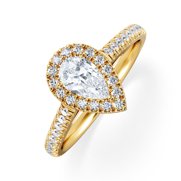Diana Lab Diamond Pear Halo Engagement Ring in 18K Gold 1ct F/VS1